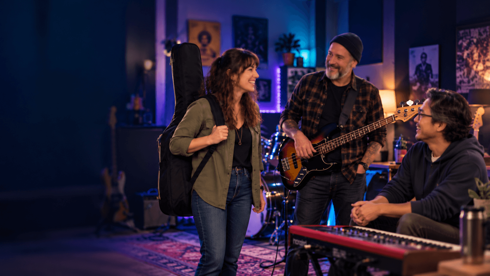 Musicians connecting in a rehearsal studio
